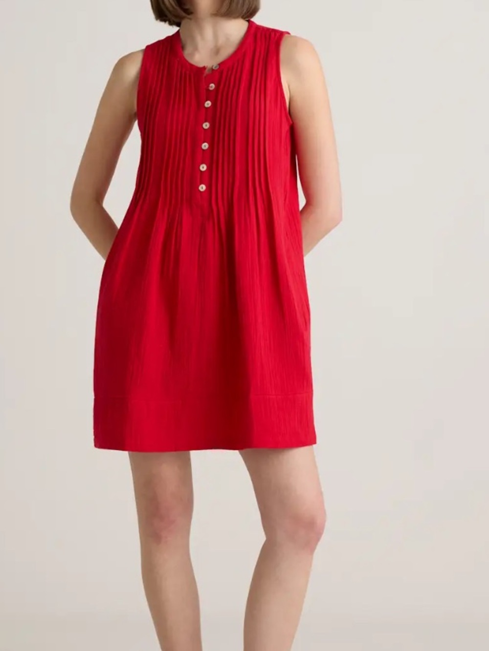 Quince 100% Organic Cotton Gauze Sleeveless Swing Dress Cherry Red Small